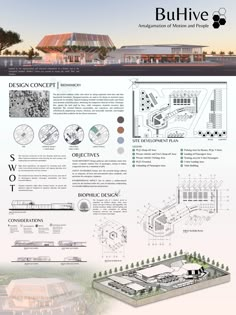 an info sheet showing the layout and details for a building that is being built in front of