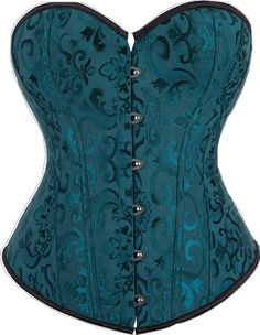 Dark Green Corset Top#color_dark-green Teal Corset, Pin Up Costume, Halloween Club, Floral Corset Top, Fashion Corset, Corset Shapewear, Vintage Plus Size, Plus Size Corset, Floral Corset