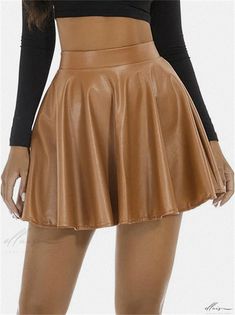 Elluis - Sisongs Half-Skirt Pleated Leather Dress: Exquisite Elegance for Your Coveted Wardrobe Pu Skirt, Leather Patchwork, Skirt Pleated, Half Skirt, Skirt Skirt, Color Fabric, Leather Dress, Short Skirt, Pleated Skirt