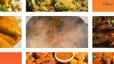 four different pictures with food in them and the words chinese cuisine written on top of it