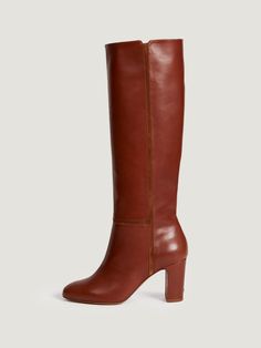 Caramel leather boots | Rouje • Rouje Paris Cognac Boots, Fall Winter Shoes, Patent Leather Boots, Leather Western Boots, Ankle Heels, Shoe Last, Thigh Boot, Caramel Color, Boot Pumps