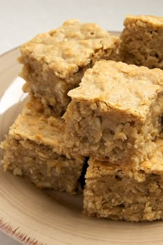 several pieces of oatmeal bars stacked on top of each other