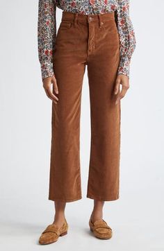 These supersoft corduroy pants are updated with a high waist, ankle-cropped legs and a welcome touch of stretch. 27" inseam; 17" leg opening; 12 1/2" front rise; 15" back rise (size 29) Zip fly with button closure Five-pocket style 98% cotton, 2% polyethane Machine wash, line dry Made in the USA Corduroy Pants Outfit, Nordstrom Sale, Tiktok Style, Nordstrom Anniversary Sale, Black Turtleneck, Veronica Beard, Palazzo Pants, Corduroy Pants, Pants Outfit