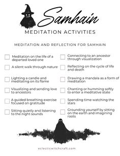 Enhance your Samhain practice with these meditation activities designed for honoring the dead and reflecting on the cycle of life. This free printable guide offers ideas for guided breathing, ancestor visualization, and more. Download it now and incorporate these practices into your Samhain ritual. Samhain Ritual Ideas, Samhain Meditation, Samhain Prayer, Meditation Activities, Hoodoo Witch, Love Chants, Witchcraft Stuff