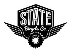 the state bicycle co logo is shown in black and white, with an old - fashioned style