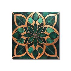 a green and gold tile with an intricate design