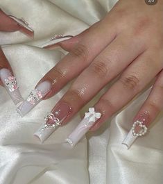 Hello Kitty Gel X Nails, Hello Kitty Nails With Initial, Conquete Nails, Extra Nails Acrylic, Nails With Heart Charms, Croquette Nails, Kitty Nails, Nail Collection, Tapered Square Nails