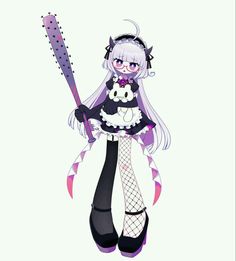 an anime character holding a baseball bat in her hand and wearing tights, stockings and boots