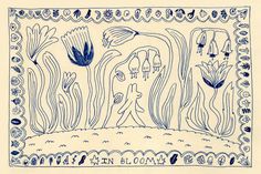 an image of a drawing on paper with flowers and plants in the background, as well as words written below