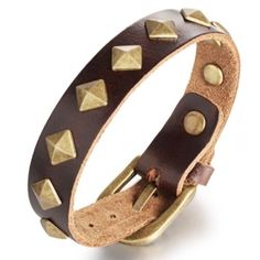 Punk Rock Gold Rivet Leather Bangle Feature: * Fine Or Fashion: Fashion * Type: Bracelet * Style:Trendy * Gender: Unisex * Size: 21cm * Material: Leather * Occasion: Anniversary, Engagement, Gift, Party, Wedding,Date Packing List: 1*Bangle Cheap Trendy Brown Box Bag, Trendy Festival Bracelets With Rivets, Punk Leather Jewelry With Rivets, Gold Vintage Leather Bracelet, Punk Leather Jewelry For Festivals, Trendy Party Bracelets With Rivets, Trendy Party Leather Bracelet With Rivets, Adjustable Punk Style Bracelets As Fashion Accessory, Trendy Leather Bracelet With Rivets For Party