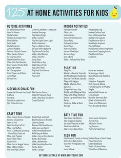 a list of activities for kids to do at home