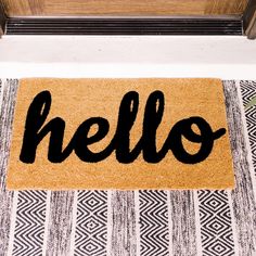 a door mat with the word hello written on it