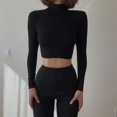 Autumn Casual, Basic Long Sleeve, Cropped T Shirt, Long Sleeve Turtleneck, Casual Black, Solid Clothes, Y2k Streetwear, T Shirt Women, Basic Tee