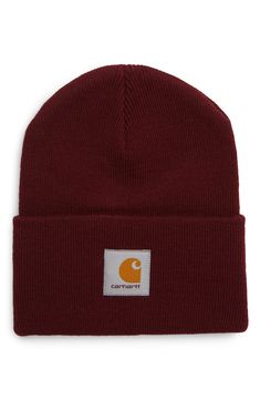 Streetwear Beanie With Logo Patch, Classic Beanie With Embroidered Logo, Casual Solid Color Hats With Logo Patch, Casual Beanie With Logo Patch, Fall Casual Beanie With Logo Patch, Casual Fall Beanie With Logo Patch, Classic Beanie For Fall Streetwear, Classic Fall Beanie For Streetwear, Carhartt Work In Progress