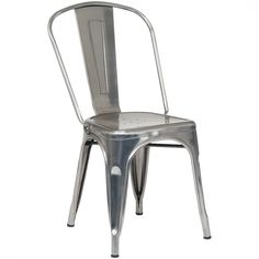 a metal chair with wood seat and back