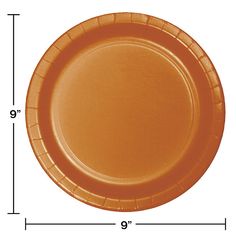 an orange paper plate is shown with measurements