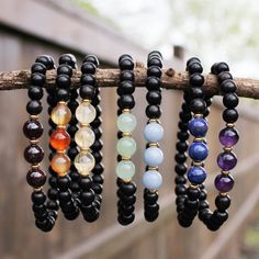 Stretch Beaded Bracelets Diy, Seven Chakra, Healing Gemstones, Lava Bracelet, Wood Bracelet, Beads Bracelet Design, Yoga Bracelet, Hand Bracelet, Chakra Jewelry