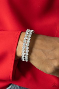 Megawatt Majesty - White Rhinestone Bracelet - Life Of The Party December 2021 - Paparazzi Paparazzi Jewelry Images, White Bracelets, Life Of The Party, Paparazzi Accessories, White Rhinestone, Chic Jewelry, Paparazzi Jewelry, Rhinestone Bracelet, Rhinestone Necklace