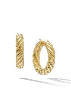 Crafted from 18-karat gold, these twisty, artfully sculpted hoop earrings will lend just-right gleam to your looks. 18k gold Imported Gold Luxury Earrings, Women's Fall Fashion, Gold Luxury, Luxury Earrings, Dream Nails, Yellow Gold Earring, Accessories Jewelry Earrings, Signature Design, David Yurman