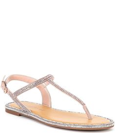 Gianni Bini Avellia Jewel Embellished T-Strap Family Matching Thong Sandals | Dillard's Wedding Shoes Flats Sandals, Bridal Flat Sandals, Boho Wedding Shoes, Sparkly Sandals, Wedding Shoes Flats, Bridal Sandals, Shoes Flats Sandals, Wedding Sandals, Buckle Sandals