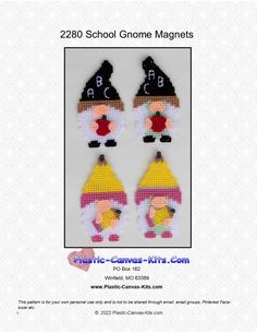 two gnomes with hats and numbers on them are made out of cross stitch fabric