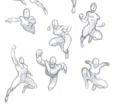 some sketches of people doing different poses