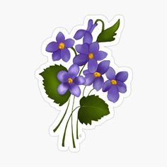 purple flowers with green leaves sticker