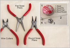 two pairs of red pliers are shown with instructions for how to use the pliers