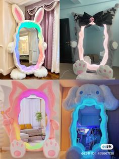 four different types of mirrors with bunny ears on them