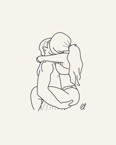 a drawing of two people hugging each other