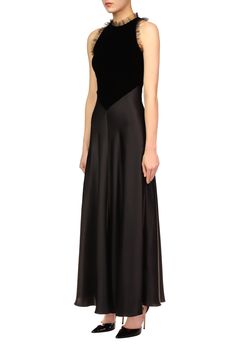 Black Silk Satin & Velvet Dress With Tulle Detail – Rodarte Elegant Black A-line Velvet Dress, Silk Fitted Maxi Dress For Black-tie Events, Sleek Fitted Bodice Maxi Dress With Bias Cut, Sleek Evening Dress With Bias Cut And Fitted Bodice, Sleek Maxi Dress With Bias Cut And Fitted Bodice, Sleek Maxi Dress With Fitted Bodice And Bias Cut, Black Satin Maxi Dress With Fitted Bodice, Elegant Black Evening Dress With Bias Cut, Formal Black A-line Maxi Dress