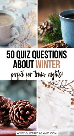 the words, 50 quiz questions about winter perfect for tina nights and pine cones