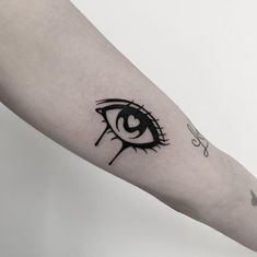 an eye tattoo on the arm