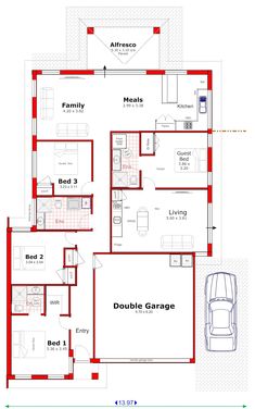 the floor plan for a two story house with three car garages and an attached living area