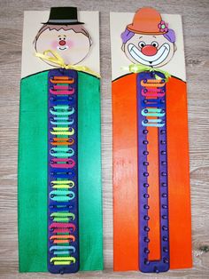 two bookmarks made to look like clowns