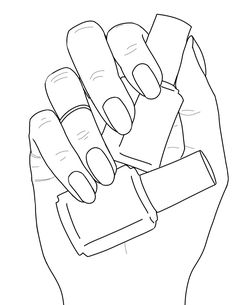 a drawing of a person's hand holding some small pieces of paper in their palm