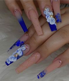 Flower Nails Blue, Birthday Nail Ideas, Baby Blue Acrylic Nails, Glamorous Birthday, Birthday Nail Designs, Birthday Nail, Quartz Nails, Chic Birthday, Acrylic Toe Nails