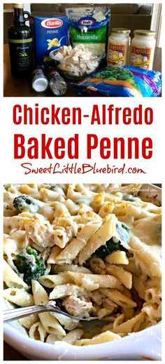 chicken alfredo baked penne with spinach and parmesan cheese on the side