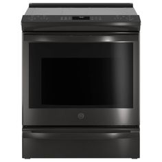 a black oven with the door open on an isolated white background and no one in it