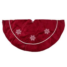 a red bandana with white snowflakes on it