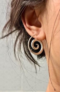 Sterling Silver Spiral Earrings, Simple Rustic Handmade Tribal Thick Spiral Hoop Swirl Coil Women or Men Earrings - Etsy Thailand Spiral Hoop Earrings, Adjustable Spiral Hoop Earrings, Metal Spiral Wrap Earrings, Spiral Metal Wrap Earrings, Silver Spiral Hoop Earrings, Metal Spiral Wrap Single Earring, Spiral Hypoallergenic Hoop Earrings, Spiral Piercing, Fake Gauge Earrings