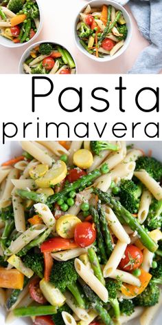 pasta prima veggie salad with tomatoes, broccoli and green beans in white bowls