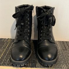 Like Brand New Black Size 6 Steve Madden Boots With Lace Up And Belt Detail Black Lace-up Boots With Padded Ankle And Round Toe, Casual Mid-calf Boots With Zipper Closure, Black High-top Lace-up Boots With Zipper, Black High-top Boots With Zipper Closure, Black High Ankle Combat Boots With Zipper, Black High Ankle Lace-up Boots With Zipper, Black High Ankle Mid-calf Boots With Zipper, Casual Ankle-high Combat Boots With Zipper, Black Lace-up Boots With Zipper And Round Toe