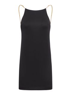 58% Nylon, 38% Cotton, 4% Elastane Lining: 100% Polyester Luxury Sleeveless Silk Mini Dress, Luxury Silk Sleeveless Mini Dress, Chic A-line Embellished Mini Dress, Chic Formal Mini Dress With Chain Strap, Chic Embellished Midi Dress For Work, Glamorous Formal Dress With Chain Strap, Elegant Cocktail Dress With Chain Strap, Elegant Cocktail Dresses With Chain Strap, Chic Embellished Silk Midi Dress