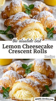 lemon cheesecake crescent rolls with powdered sugar on top and the words, the absolute best