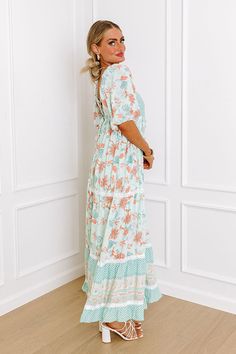 - This beautiful dress is garden party goals! - Fully lined material with an abstract print as well as a gingham print - Lace accents - A scoop cut neckline - Short, loose sleeves with elastic cuffs - A lace-up back - Hidden side pockets - A waistline with an elastic back - An ankle length hemline Measurements S : Bust 32", Hip 40", Length 44.5", Sleeve Length 12.5", Waist 30". M : Bust 34", Hip 42", Length 45", Sleeve Length 12.5", Waist 32". L : Bust 36", Hip 44", Length 45.5", Sleeve Length 1 Casual Printed Turquoise Dress, Casual Turquoise Printed Dress, Spring Turquoise Flowy Maxi Dress, Turquoise Flowy Maxi Dress For Spring, Casual Turquoise Floral Print Maxi Dress, Casual Turquoise Maxi Dress With Floral Print, Spring Turquoise Printed Dresses, Spring Patterned Maxi Dress For Garden Party, Patterned Maxi Dress For Spring Garden Party