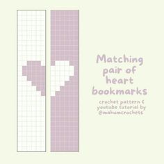 a cross stitch bookmark with the words matching pair of hearts in purple and white