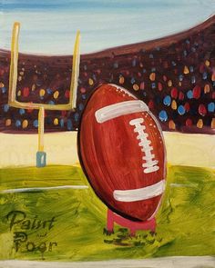 a painting of a football on a field