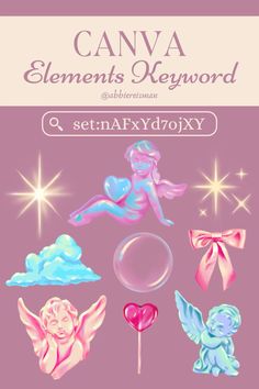 an image of some kind of stickers on a pink background with the words canva elements keyword