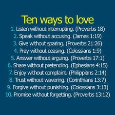 the ten ways to love written on a blue background